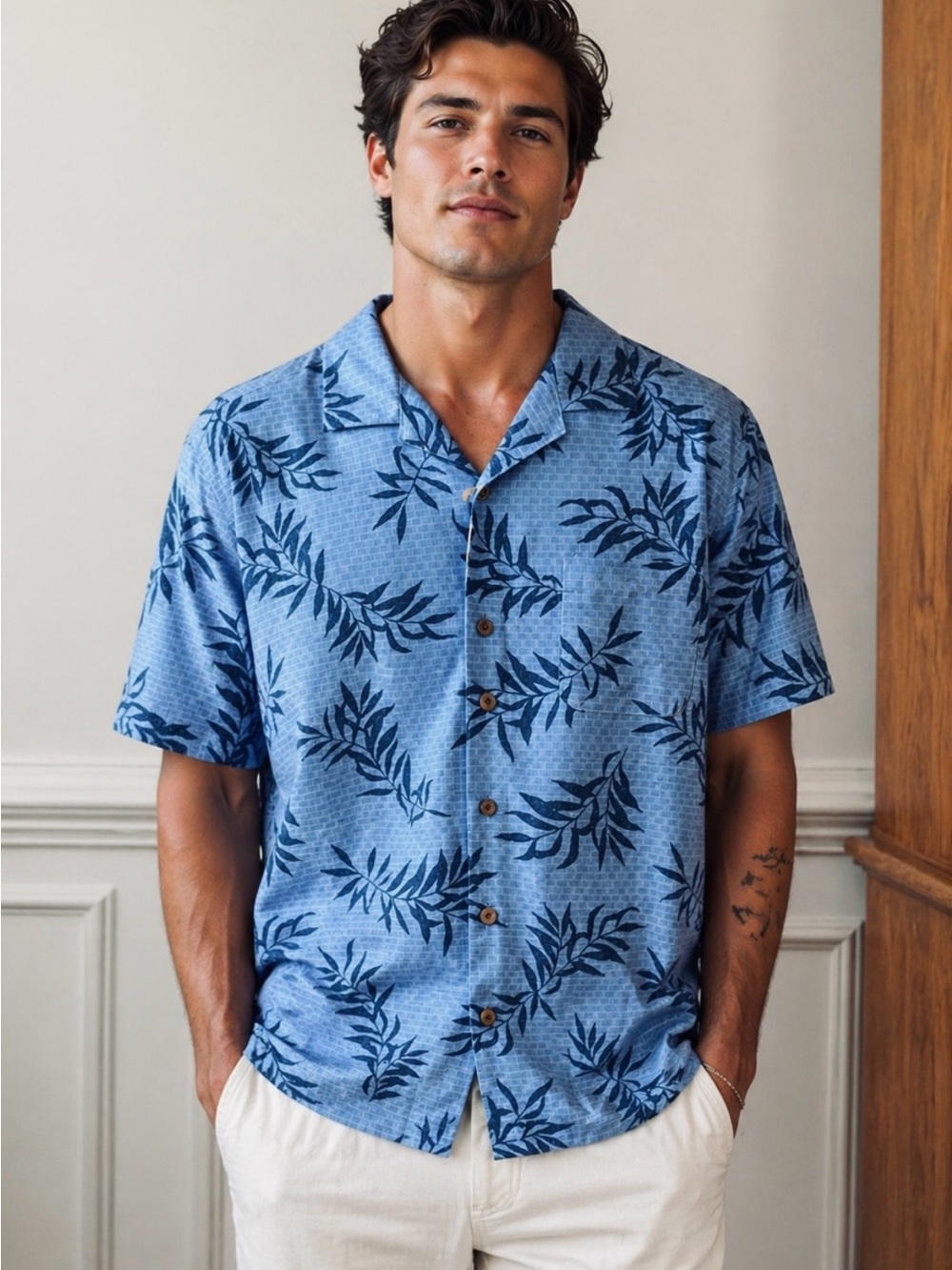 Roundtree & Yorke Caribbean Blue Casual Button Down Shirt